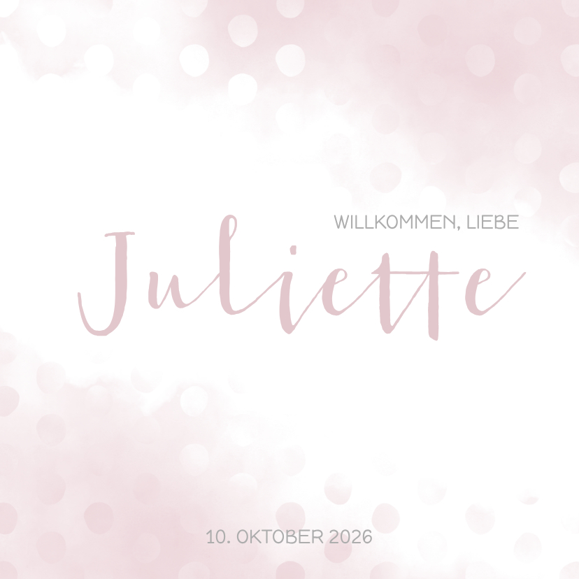 Geburtskarten - Geburtskarte hellrosa Wasserfarbe und Punkte