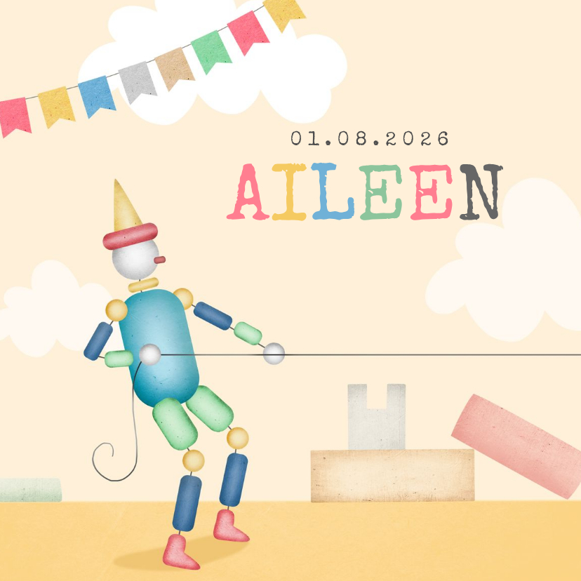 Geburtskarten - Geburtskarte Holzpuppe mit Zug