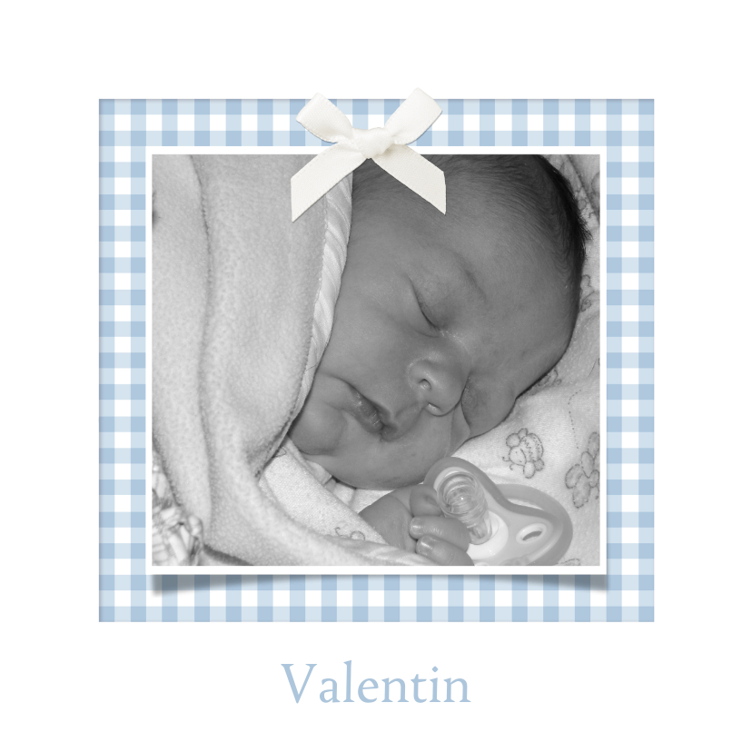 Geburtskarten - Geburtskarte klassisch blaue Karos & Fotos