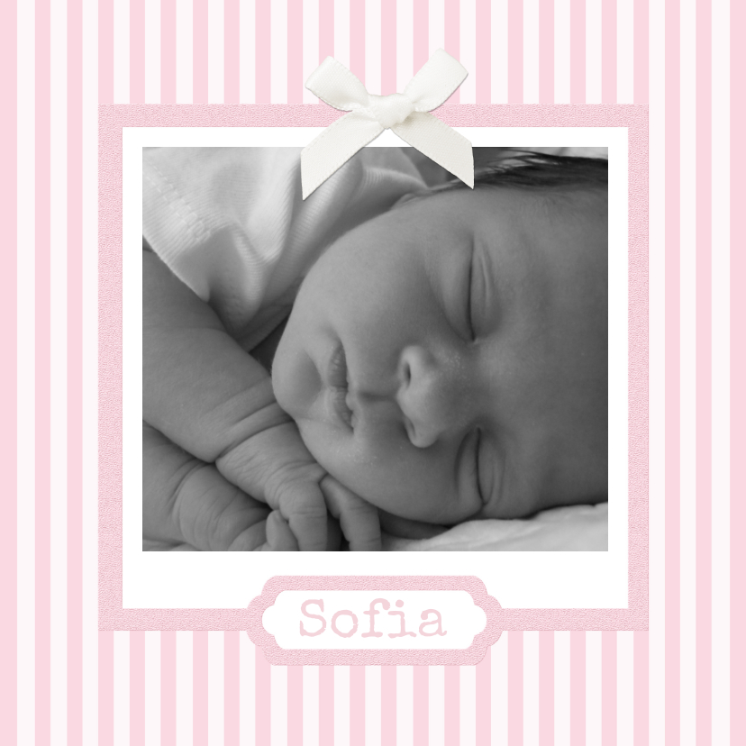 Geburtskarten - Geburtskarte klassische Streifen rosa mit Fotos