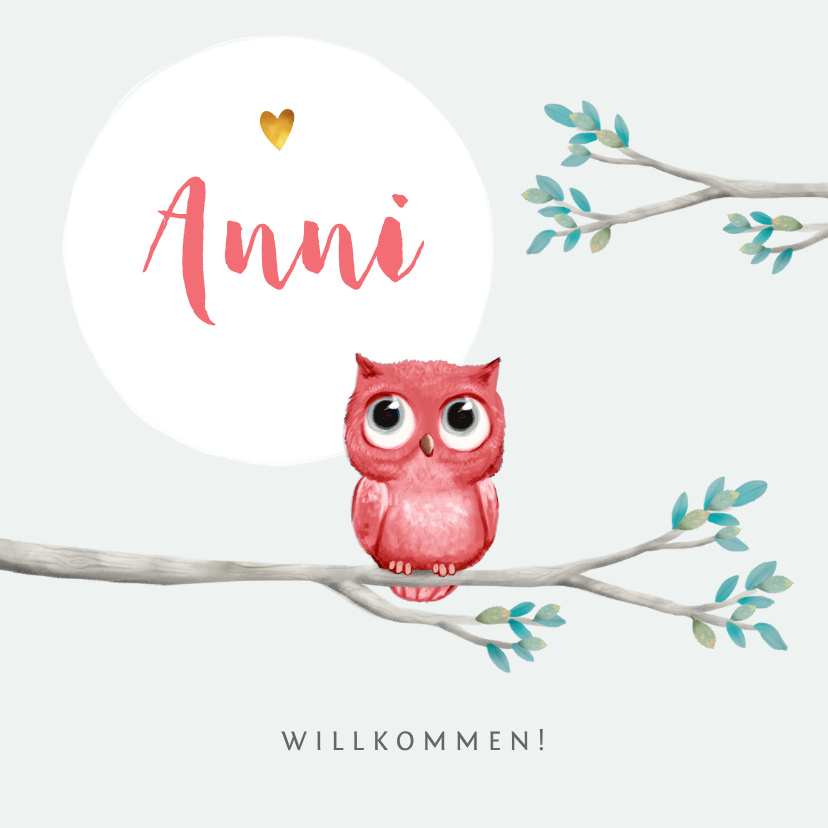 Geburtskarten - Geburtskarte kleine rosa Eule