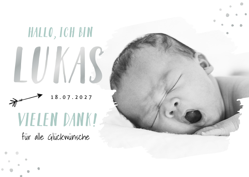 Geburtskarten - Geburtskarte mit Foto Hallo & Danke