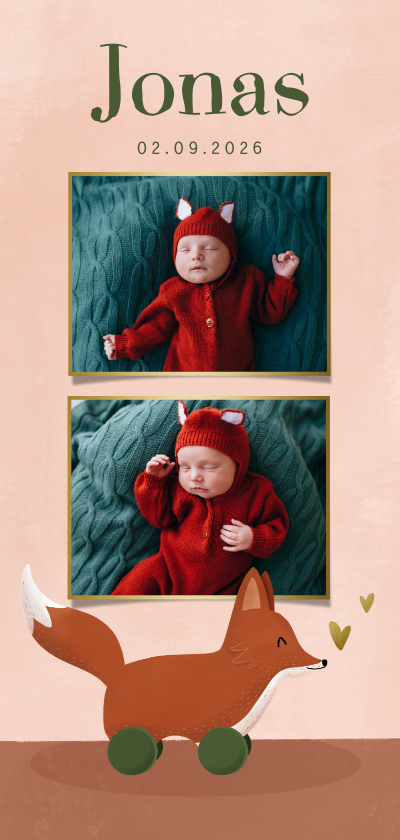 Geburtskarten - Geburtskarte mit Fotos Spielzeug-Fuchs