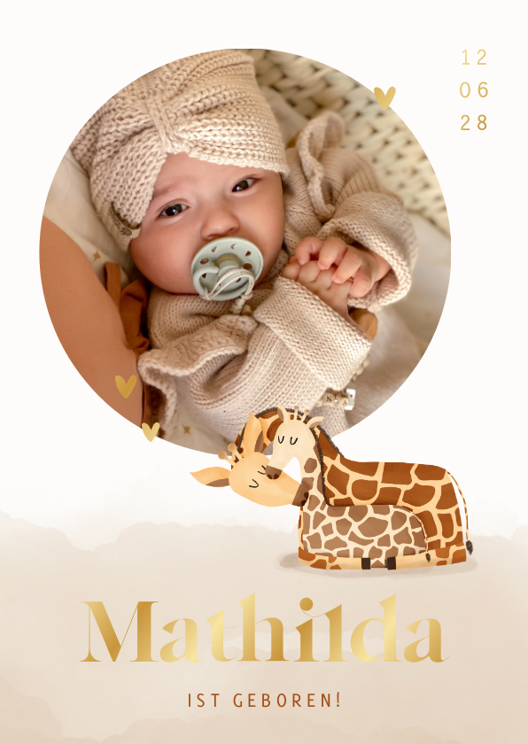 Geburtskarten - Geburtskarte mit Giraffen, Foto und Foliendruck