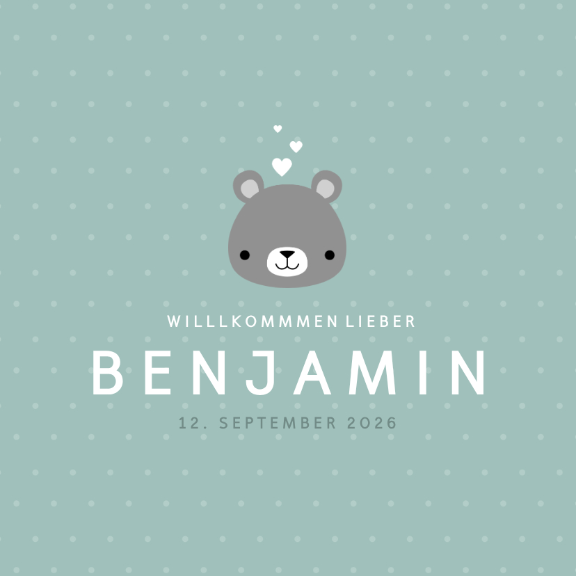 Geburtskarten - Geburtskarte mit kleinem Bär und Foto innen