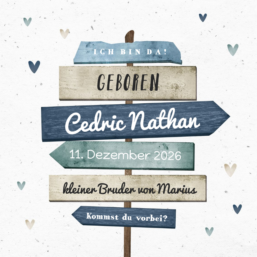 Geburtskarten - Geburtskarte mit Wegweiser blau