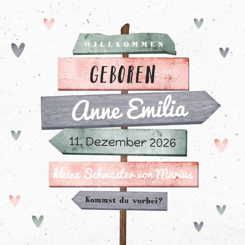 Geburtskarten - Geburtskarte mit Wegweiser rosa