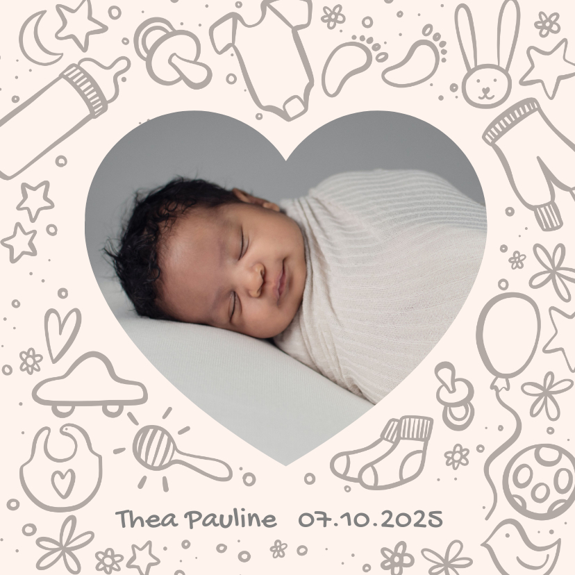 Geburtskarten - Geburtskarte mit Zeichnung und Foto - Farbe anpassbar