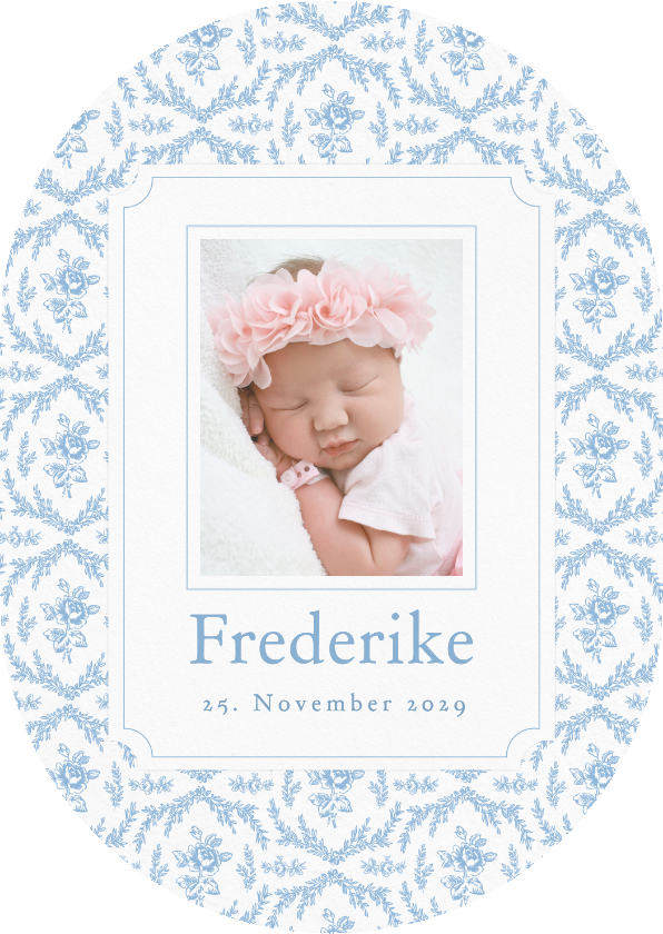 Geburtskarten - Geburtskarte Oval englische Rose in blau 