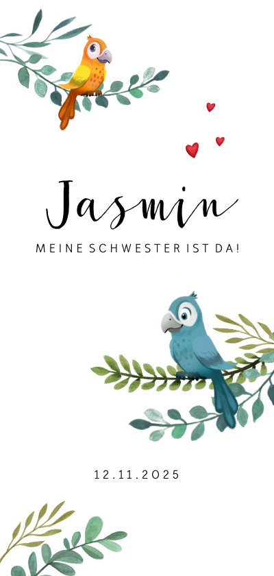 Geburtskarte Papagei Bruder/Schwester - Geburtskarten Geburtskarten - Geburtskarte Papagei Bruder/Schwester