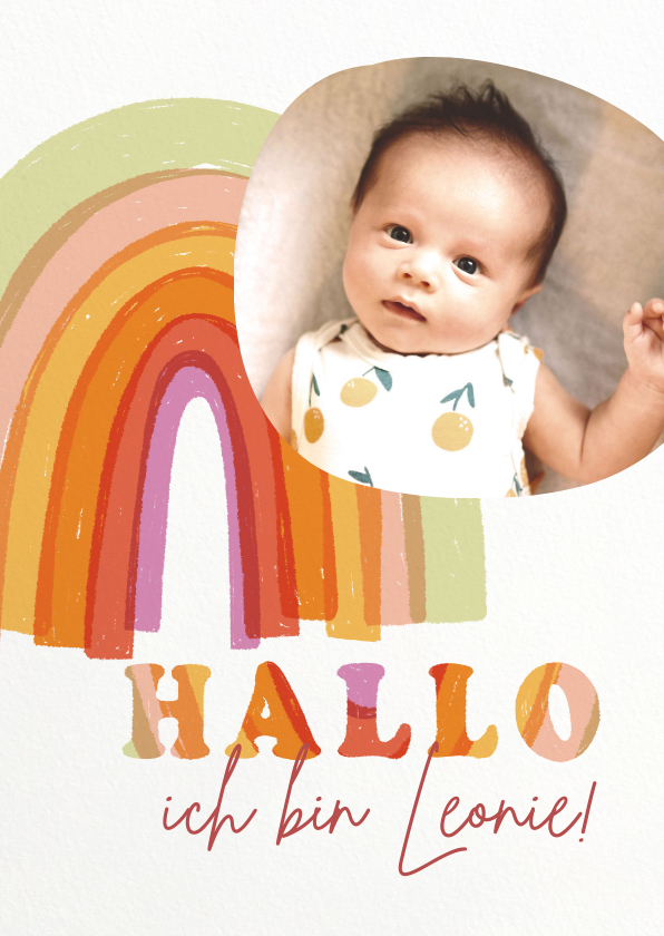 Geburtskarten - Geburtskarte Regenbogen pink Baby 