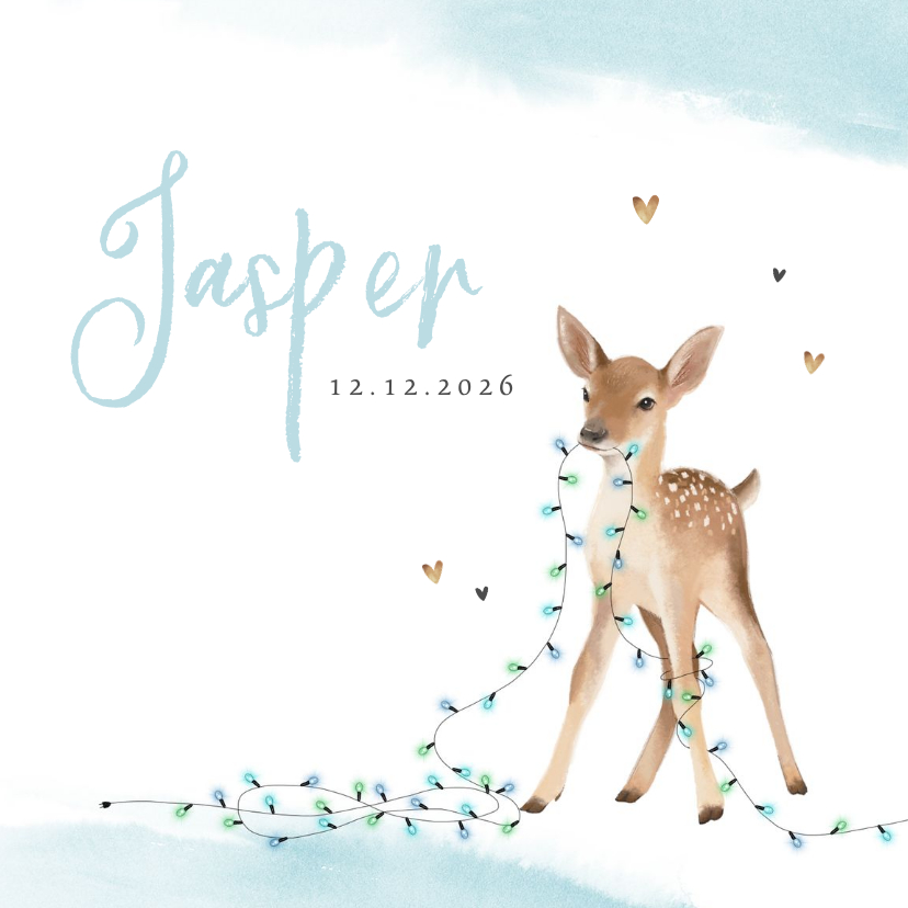 Geburtskarten - Geburtskarte Rehkitz blau Winter/Weihnachten