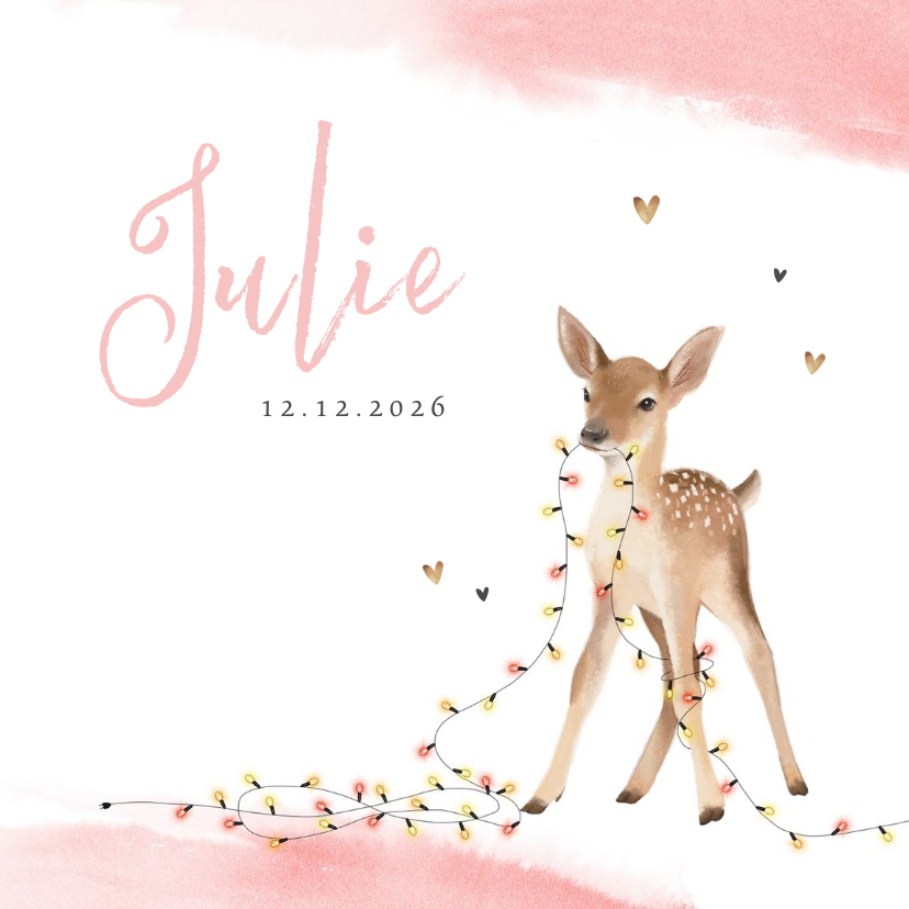 Geburtskarten - Geburtskarte Rehkitz rosa Winter/Weihnachten