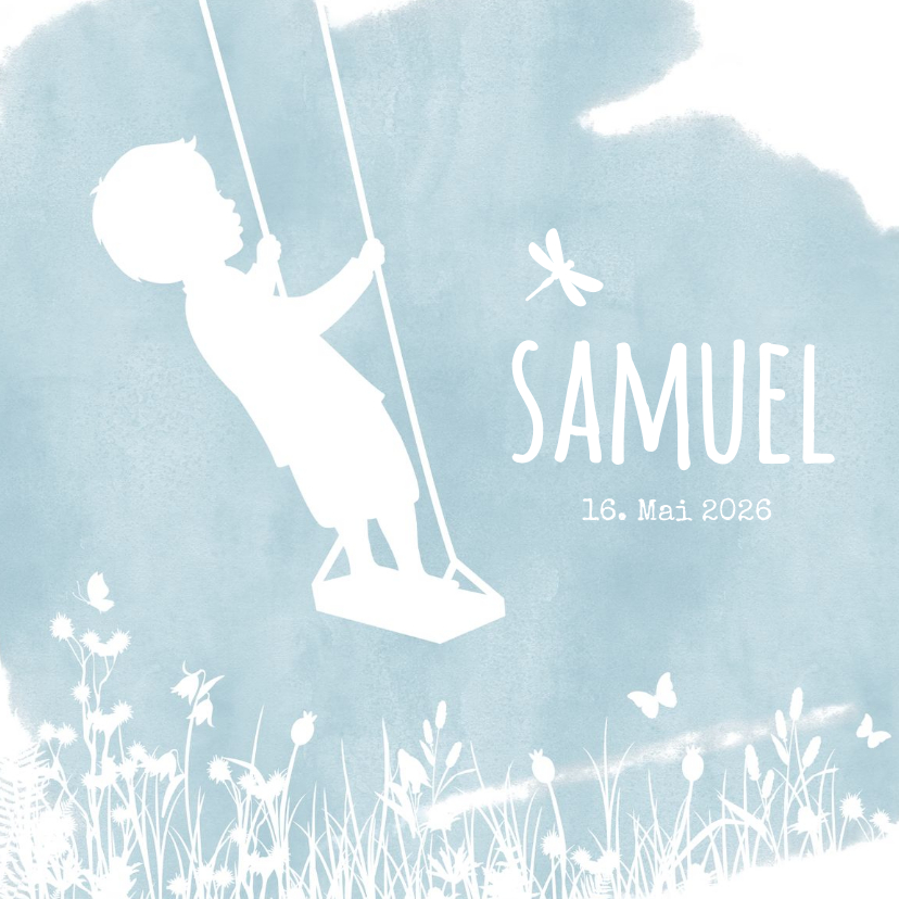 Geburtskarte Scherenschnitt Junge auf Schaukel - Geburtskarten Geburtskarten - Geburtskarte Scherenschnitt Junge auf Schaukel