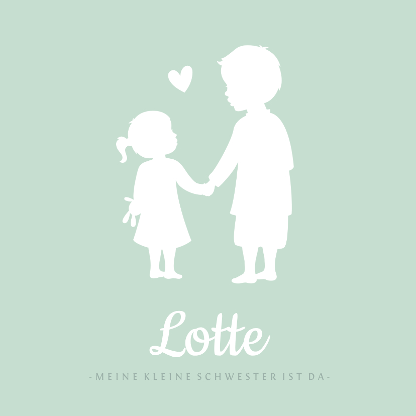 Geburtskarten - Geburtskarte Silhouette großer Bruder kleine Schwester