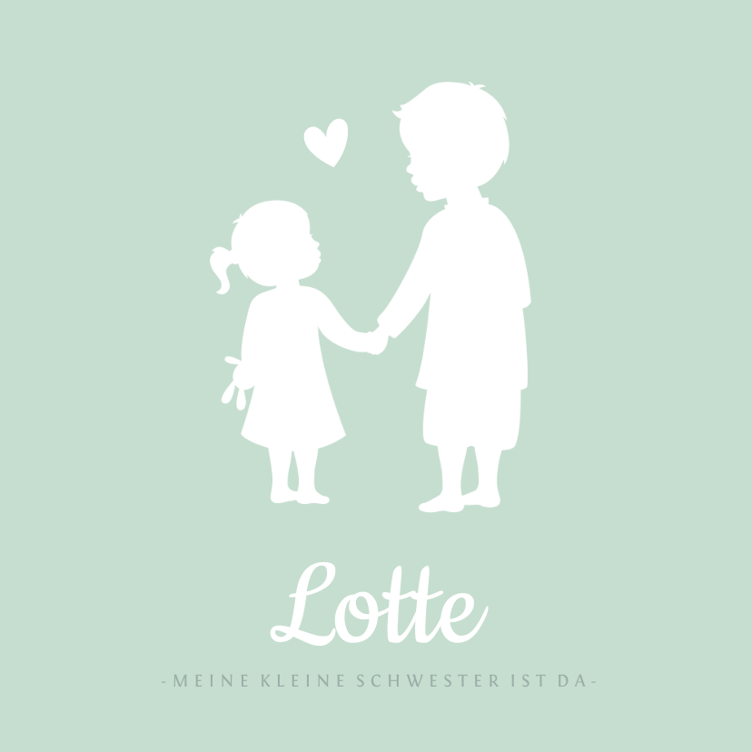 Geburtskarten - Geburtskarte Silhouette großer Bruder kleine Schwester