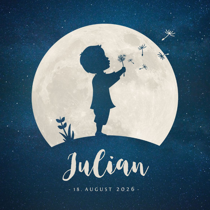 Geburtskarte Silhouette Junge, Mond & Sternenhimmel - Geburtskarten Geburtskarten - Geburtskarte Silhouette Junge, Mond & Sternenhimmel