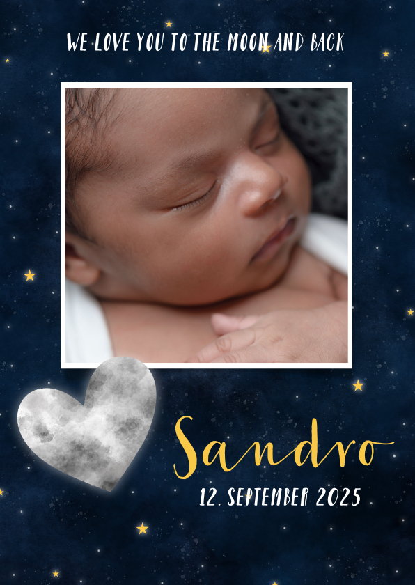 Geburtskarten - Geburtskarte Sternenhimmel mit Foto und Herz