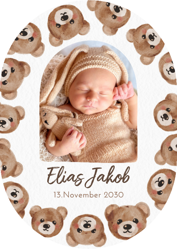 Geburtskarte Teddybären Foto Oval Aquarelloptik - Geburtskarten Geburtskarten - Geburtskarte Teddybären Foto Oval Aquarelloptik