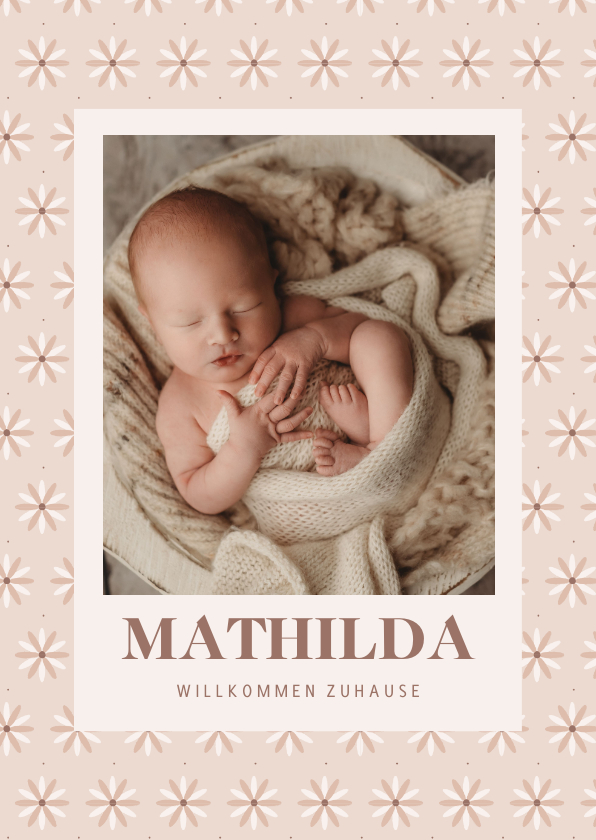 Geburtskarten - Geburtskarte zur Adoption beige Sternblumen & Fotos