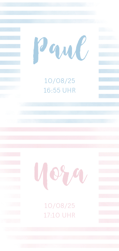 Geburtskarte Zwilling blaue & rosa Streifen - Geburtskarten Geburtskarten - Geburtskarte Zwilling blaue & rosa Streifen