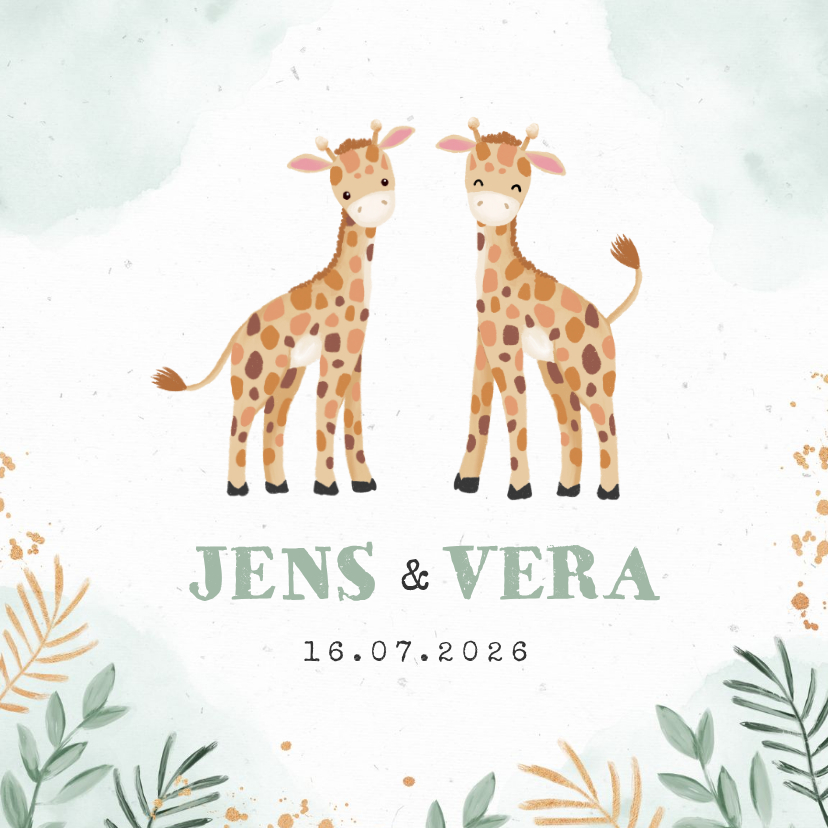 Geburtskarten - Geburtskarte Zwilling Giraffenkinder botanisch