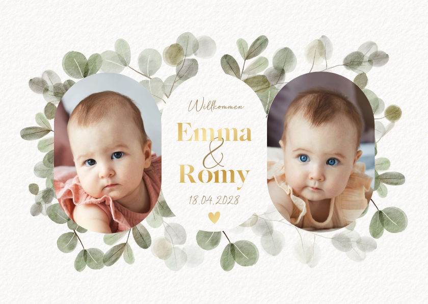 Geburtskarten - Geburtskarte Zwillinge Fotos & Eukalyptus