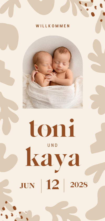 Geburtskarten - Geburtskarte Zwillinge mit abstrakten Formen & Foto