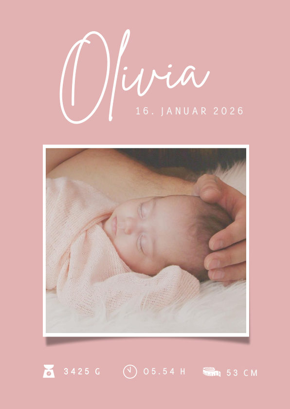 Geburtskarten - Grafische Geburtskarte mit eigenem Foto rosa