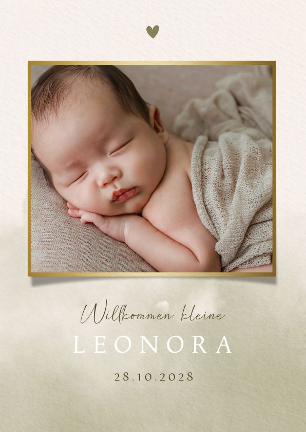 Geburtskarten - Karte Adoption oder Geburt olive Wasserfarbe & Fotos