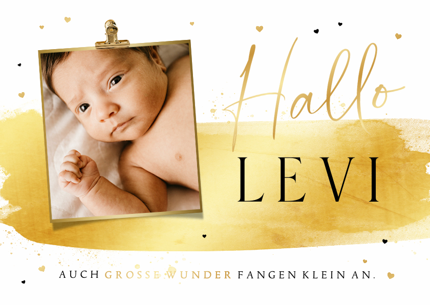Geburtskarten - Moderne Geburtskarte mit Foto und Golddruck