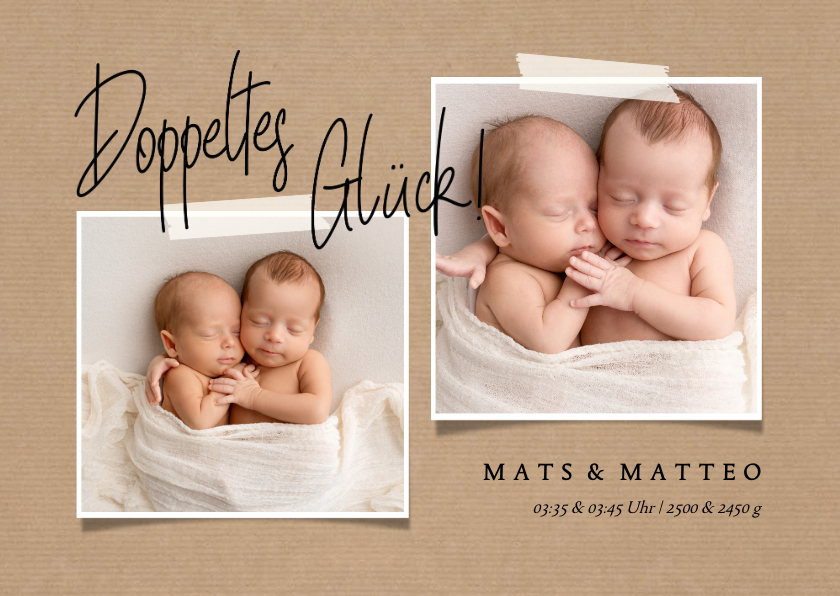 Geburtskarten - Zwillingskarte zur Geburt Kraftlook & Fotos