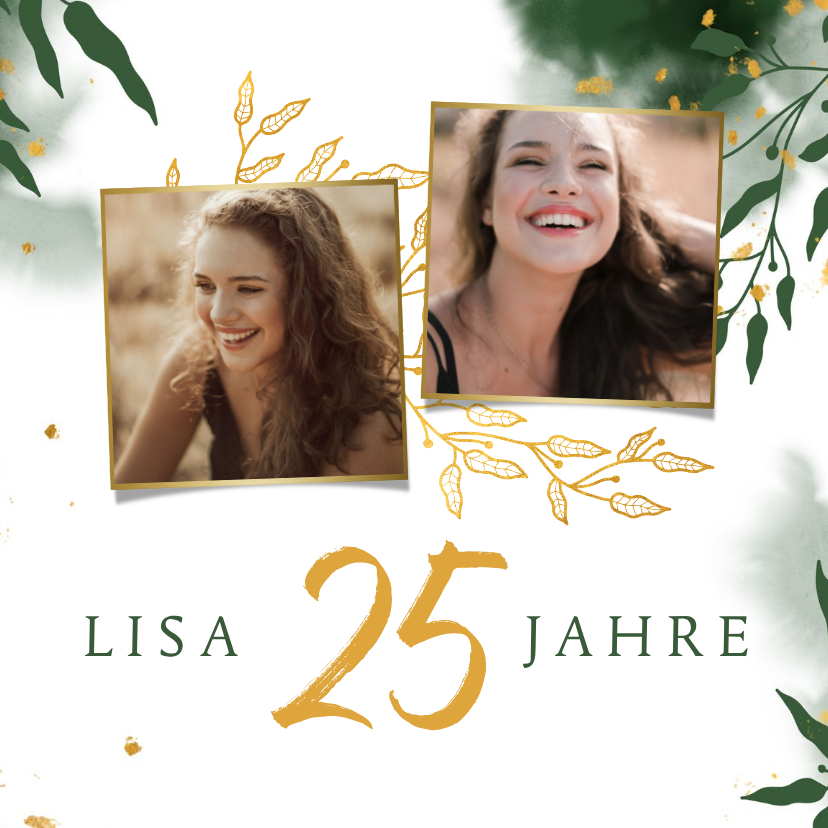 Einladung 25. Geburtstag Foto und Zweige - Geburtstagseinladungen Geburtstagseinladungen - Einladung 25. Geburtstag Foto und Zweige