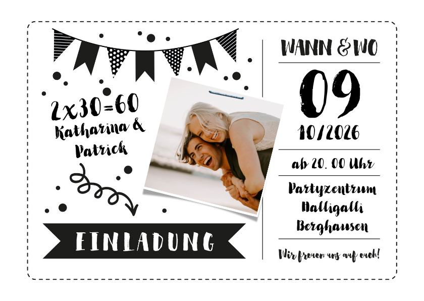 Geburtstagseinladungen - Einladung Doppelgeburtstag Monochrom für 2