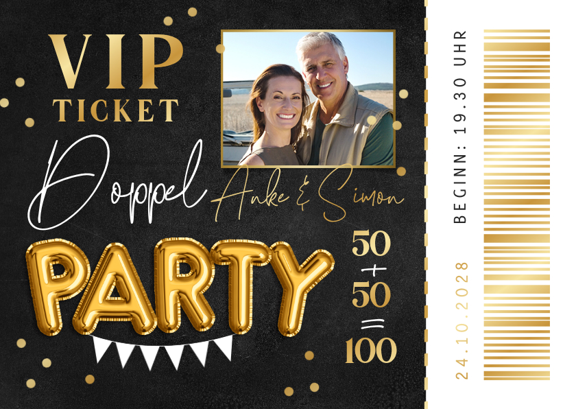 Geburtstagseinladungen - Einladung Doppelgeburtstag VIP-Partyticket gold