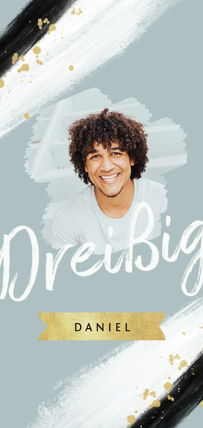 Geburtstagseinladungen - Einladung Farbstreifen, Goldeffekte und Foto