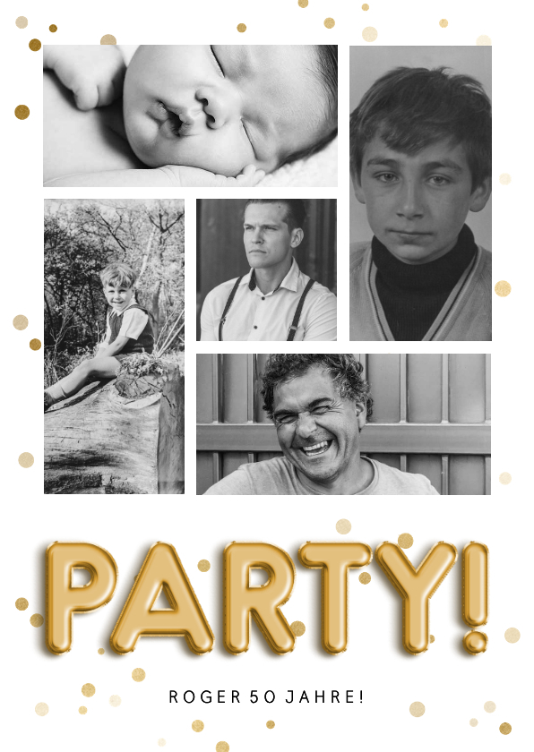 Einladung Geburtstag Fotocollage, Konfetti & Partyballons - Geburtstagseinladungen Geburtstagseinladungen - Einladung Geburtstag Fotocollage, Konfetti & Partyballons