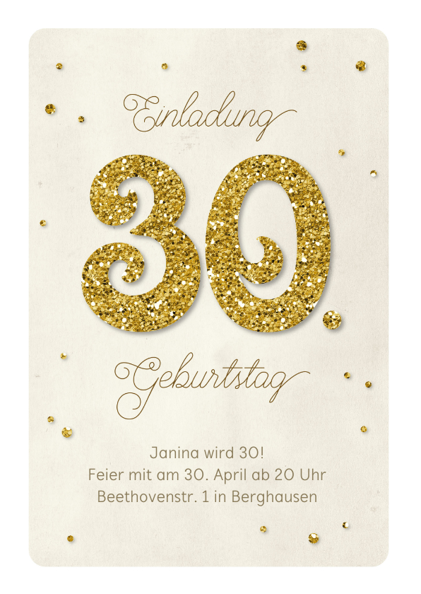 Geburtstagseinladungen - Einladung Geburtstag Glittergold 30