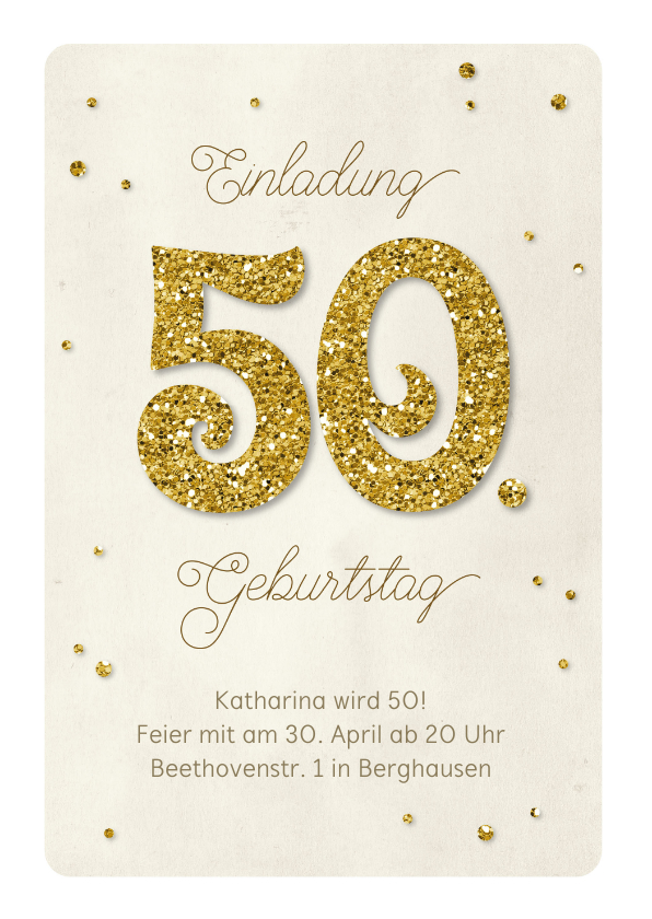 Geburtstagseinladungen - Einladung Geburtstag Glittergold 50