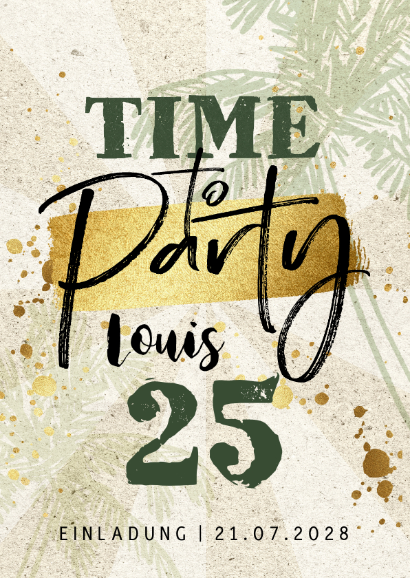 Geburtstagseinladungen - Einladung Geburtstag Goldlook 'Time to party'