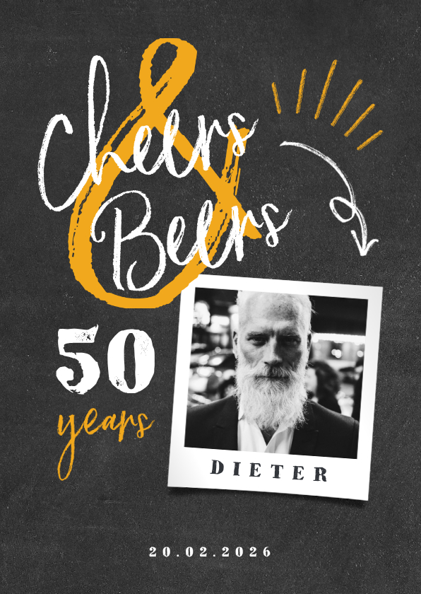 Geburtstagseinladungen - Einladung Geburtstag Kreidelook mit Foto 'Cheers & Beers'