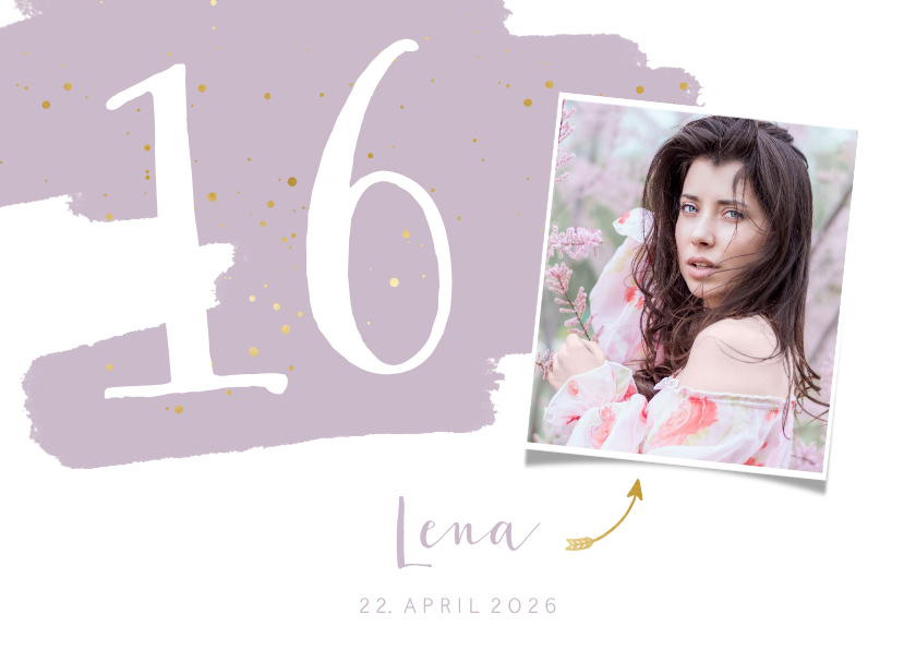 Einladung zum 16. Geburtstag lila Hintergrund mit Foto - Geburtstagseinladungen Geburtstagseinladungen - Einladung zum 16. Geburtstag lila Hintergrund mit Foto