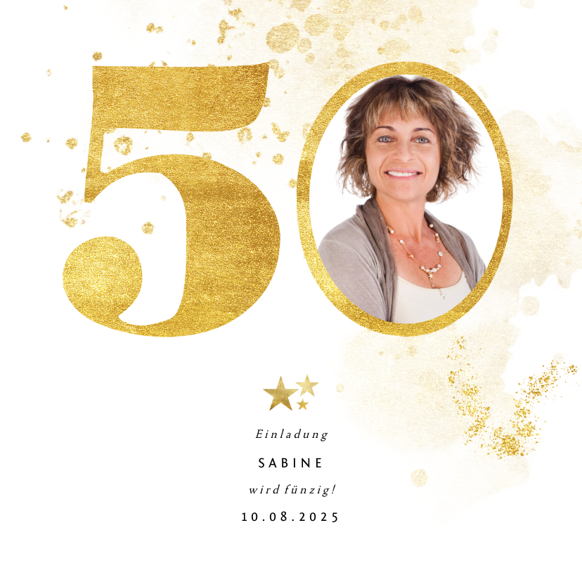 Geburtstagseinladungen - Einladung zum 50. Geburtstag mit großer goldener 50