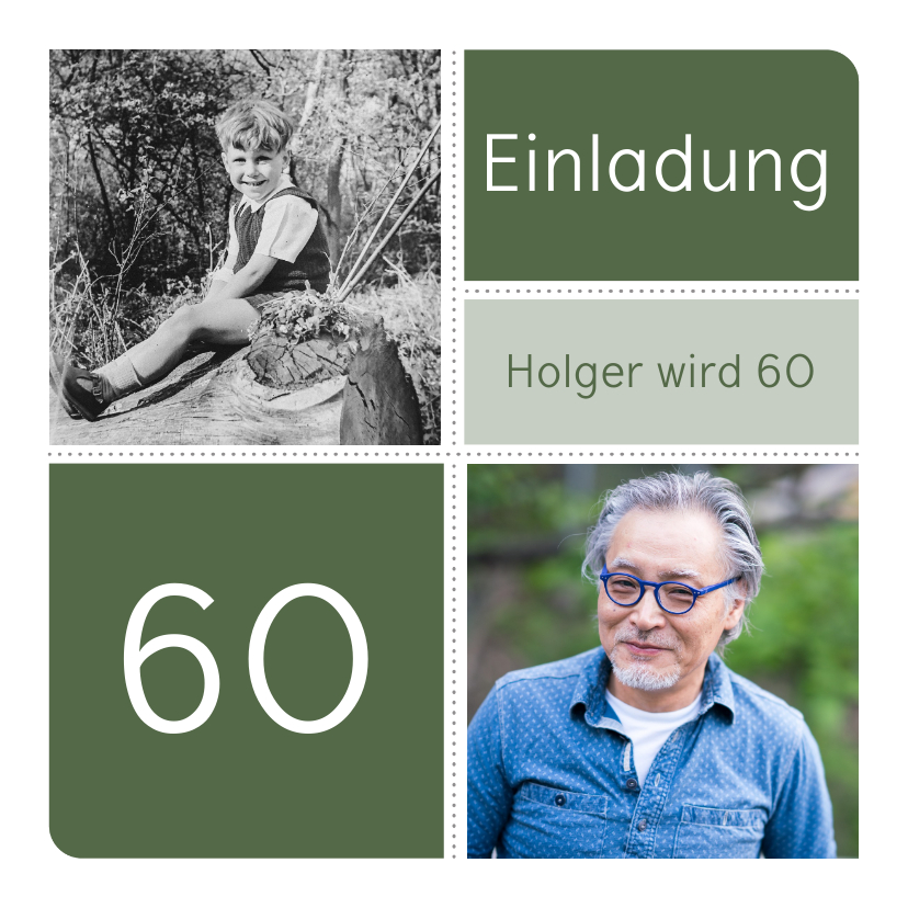 Geburtstagseinladungen - Einladung zum Geburtstag Foto damals und heute