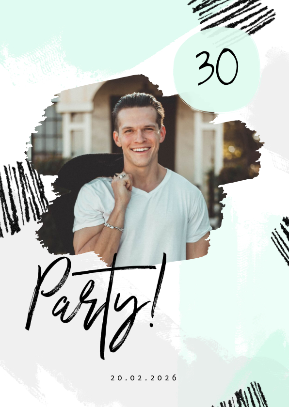 Geburtstagseinladungen - Einladung zum Geburtstag grüne Farbstreifen und Foto