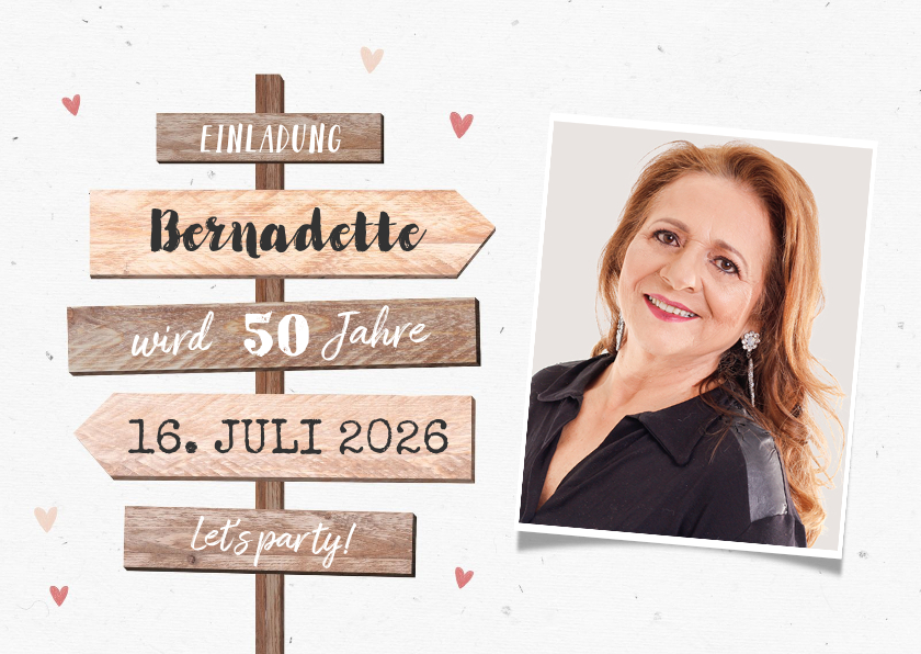 Geburtstagseinladungen - Einladung zum Geburtstag mit Wegweiser Frau