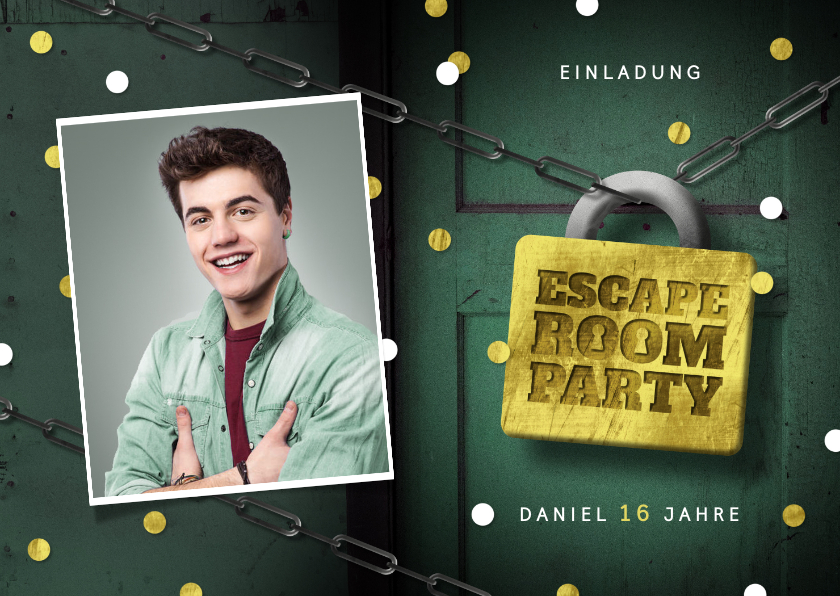 Geburtstagseinladungen - Einladung zur Escape-Room-Party eigenes Foto