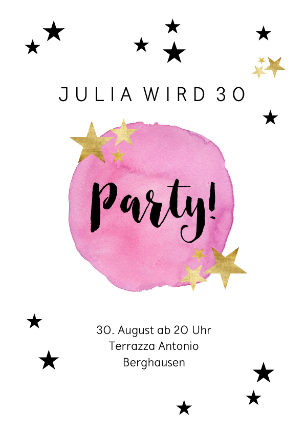 Geburtstagseinladungen - Einladung zur Geburtstagsparty Party Stars rosa