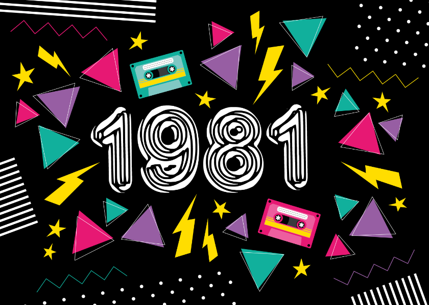 Einladung zur Mottoparty Eighties 1981 - Geburtstagseinladungen Geburtstagseinladungen - Einladung zur Mottoparty Eighties 1981