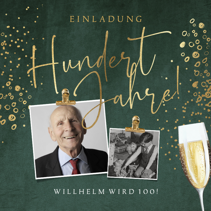 Geburtstagseinladungen - Einladungskarte 100. Geburtstag eigene Fotos